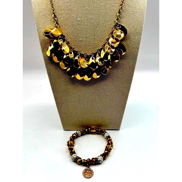 Gold Tone Necklace & Beaded Bracelet Set With Tree Of Life Charm - Picture 1 of 10
